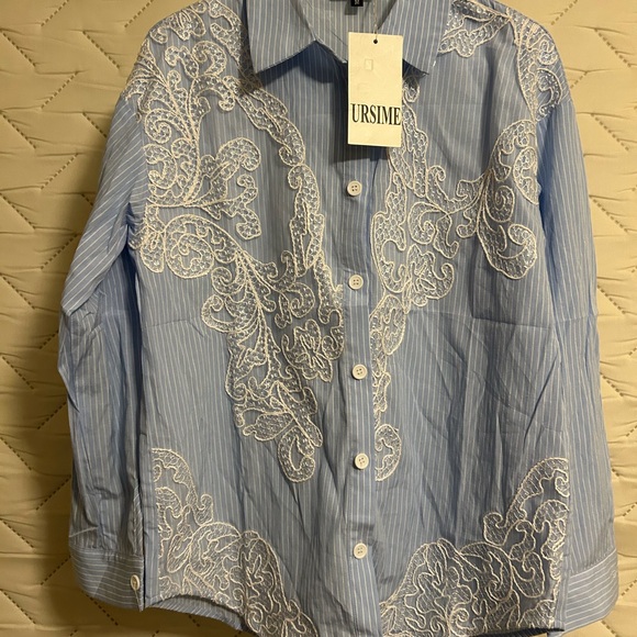 Blue and White Lace Blouse - Picture 1 of 4